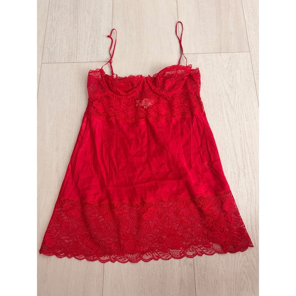 Vintage Victoria's Secret Gold Label Satin Lace Slip Dress Sz S / 34C Red